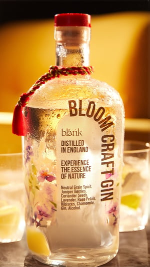 Craft gin bottle with a custom printed label