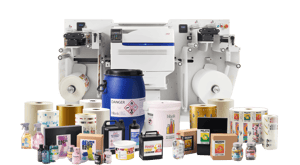 OKI PLAVI ES9542R roll-to-roll label press with printed label rolls